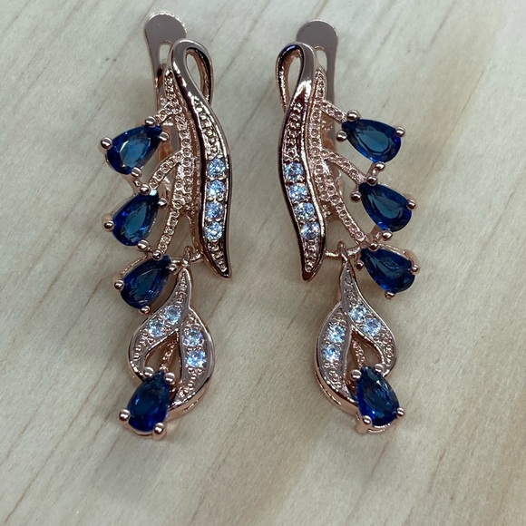 Gold Plated Sapphire Earrings - Picture 2 of 4